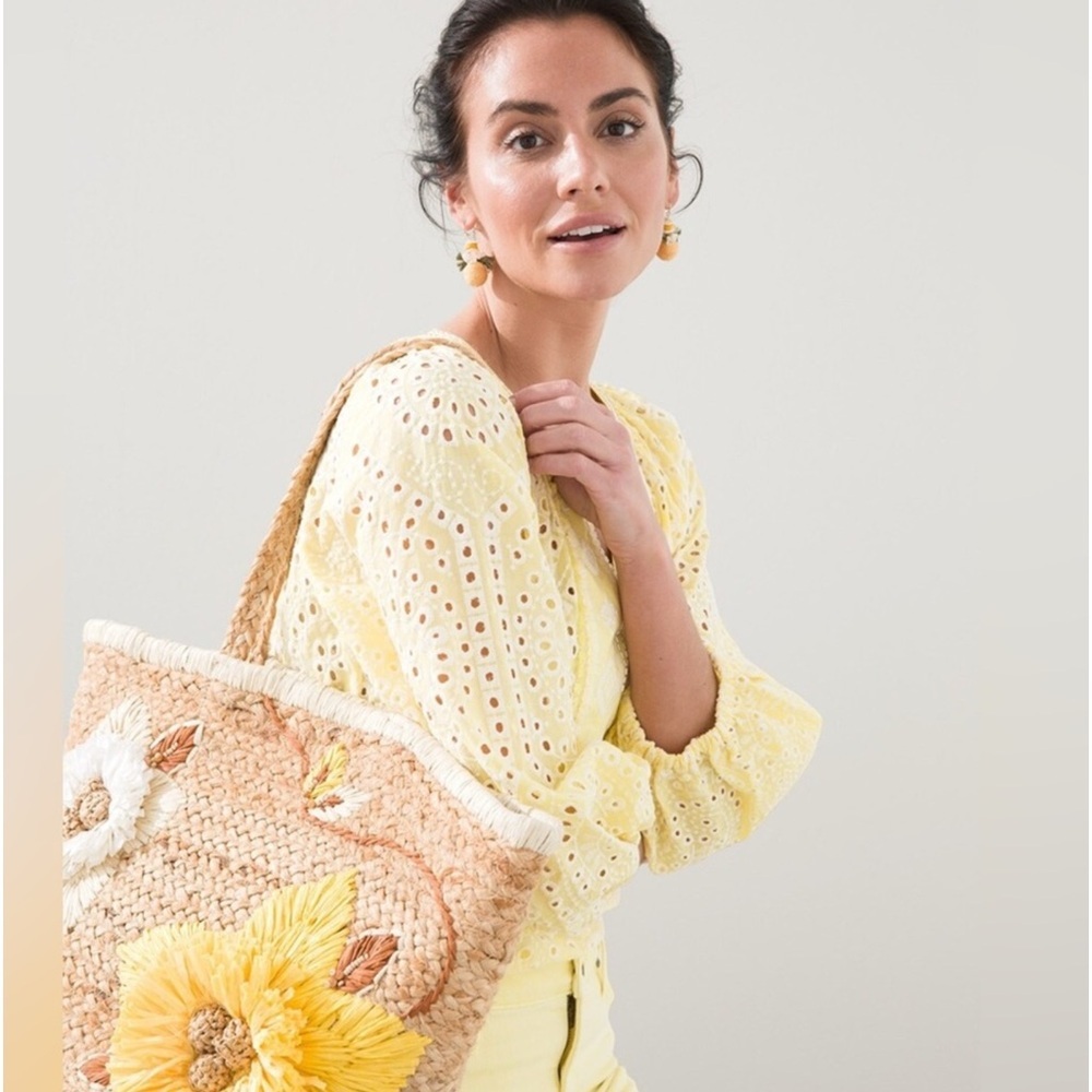Chicos Floral Beach 100% Jute Tote - Picture 2 of 13